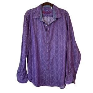 Robert Graham Purple Striped Design Cotton Long Sleeve Button Down Shirt L EUC